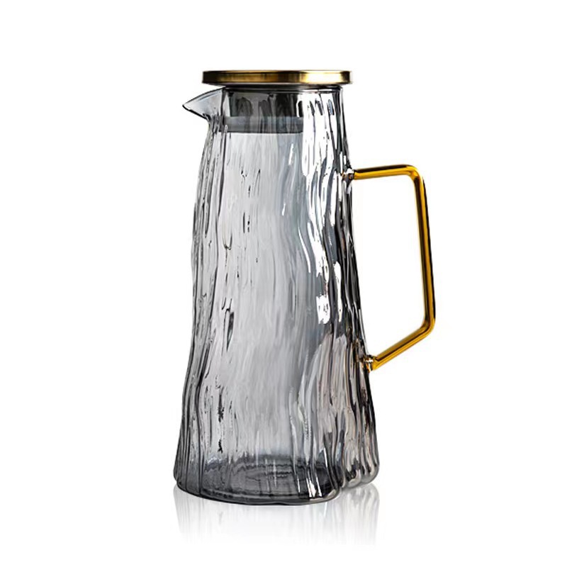 Nordic glacier patterned glass kettle, large-capacity refrigerator water cooler, hammer-patterned cold boiled water cooler cup set Item Picture
