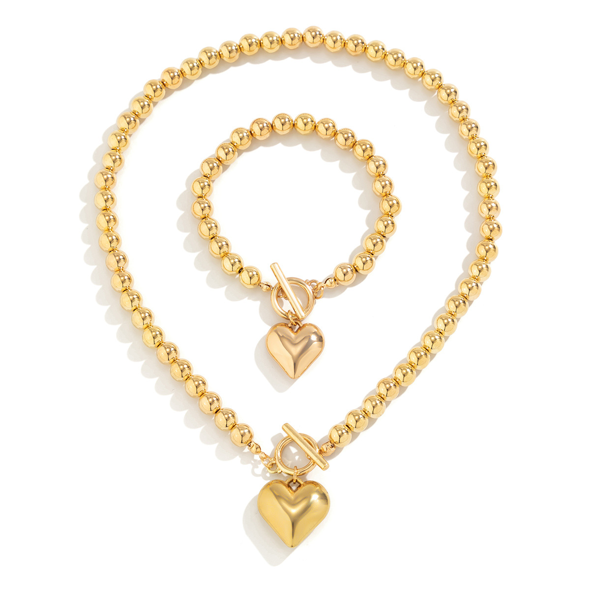 European and American cross-border exaggerated geometric round bead Necklace for women, versatile imitation pearl Necklace hot-selling beaded heart necklace Item Picture