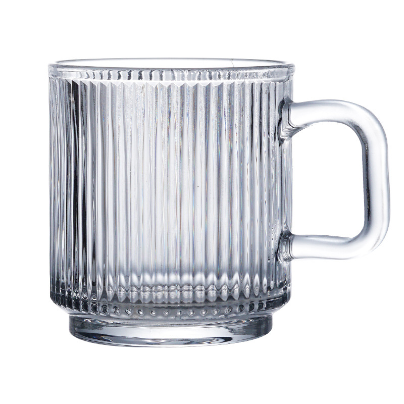 ins French-style glass water cup with handle, coffee milk cup, striped cup, coffee cup, cold drink cup, water cup for women Item Picture