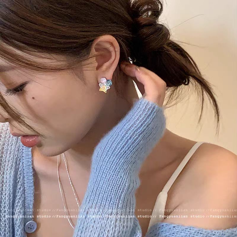 Dopamine Sparkling Diamond soda, colorful star stud earrings, women's niche design sense earrings, unique and beautiful earrings details Picture