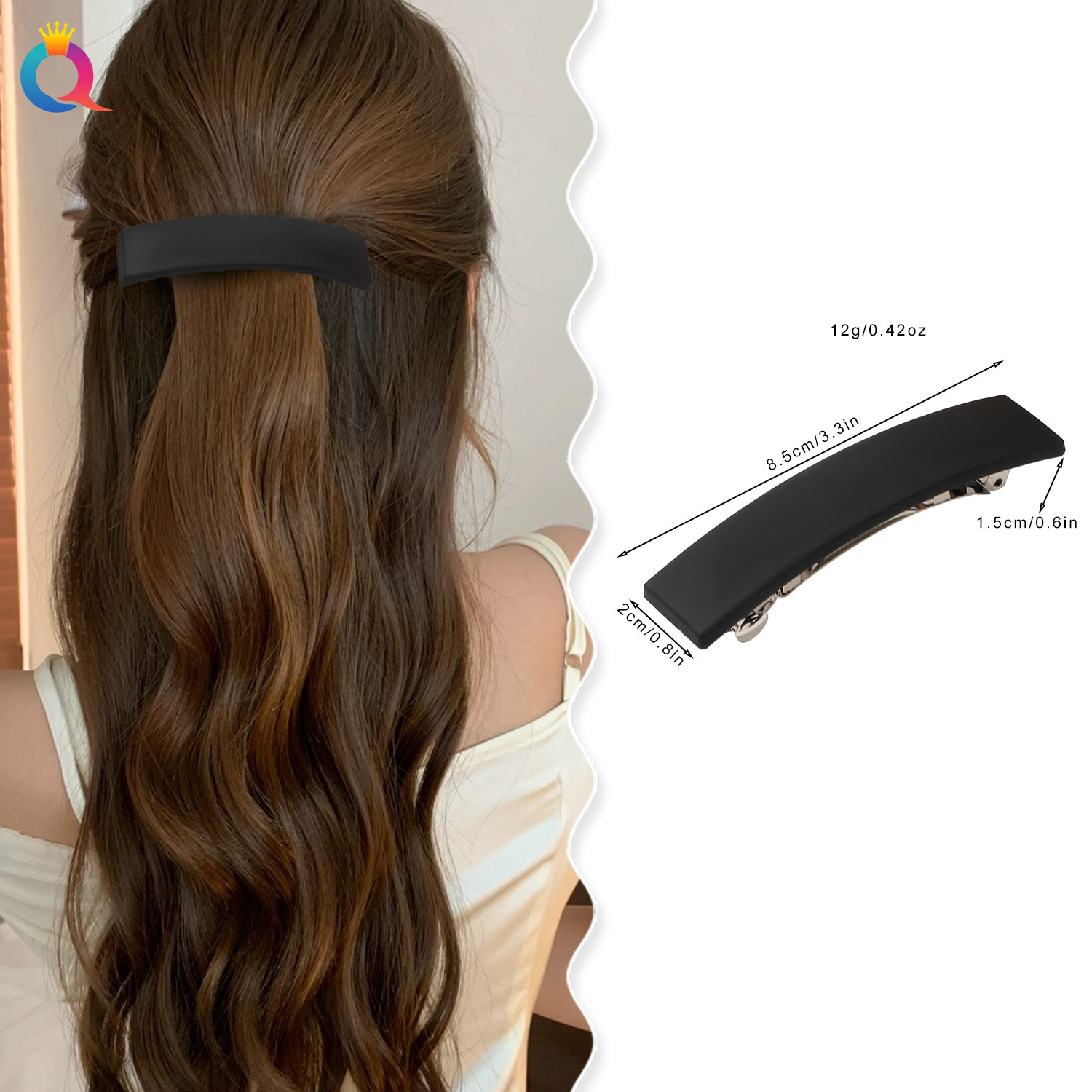 Wholesale of Qiyue Cross-border frosted square hair clips, back of the head hair spring clips, simple ponytail curls, hair clips and headwear details Picture