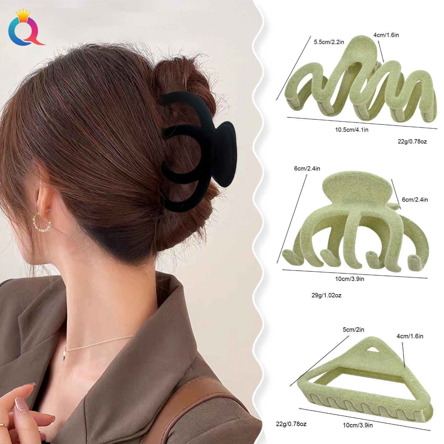 Qiyue Cross-border flocking large hair clips for autumn and winter, high-end style, large volume, shark clips, hair accessories wholesale details Picture