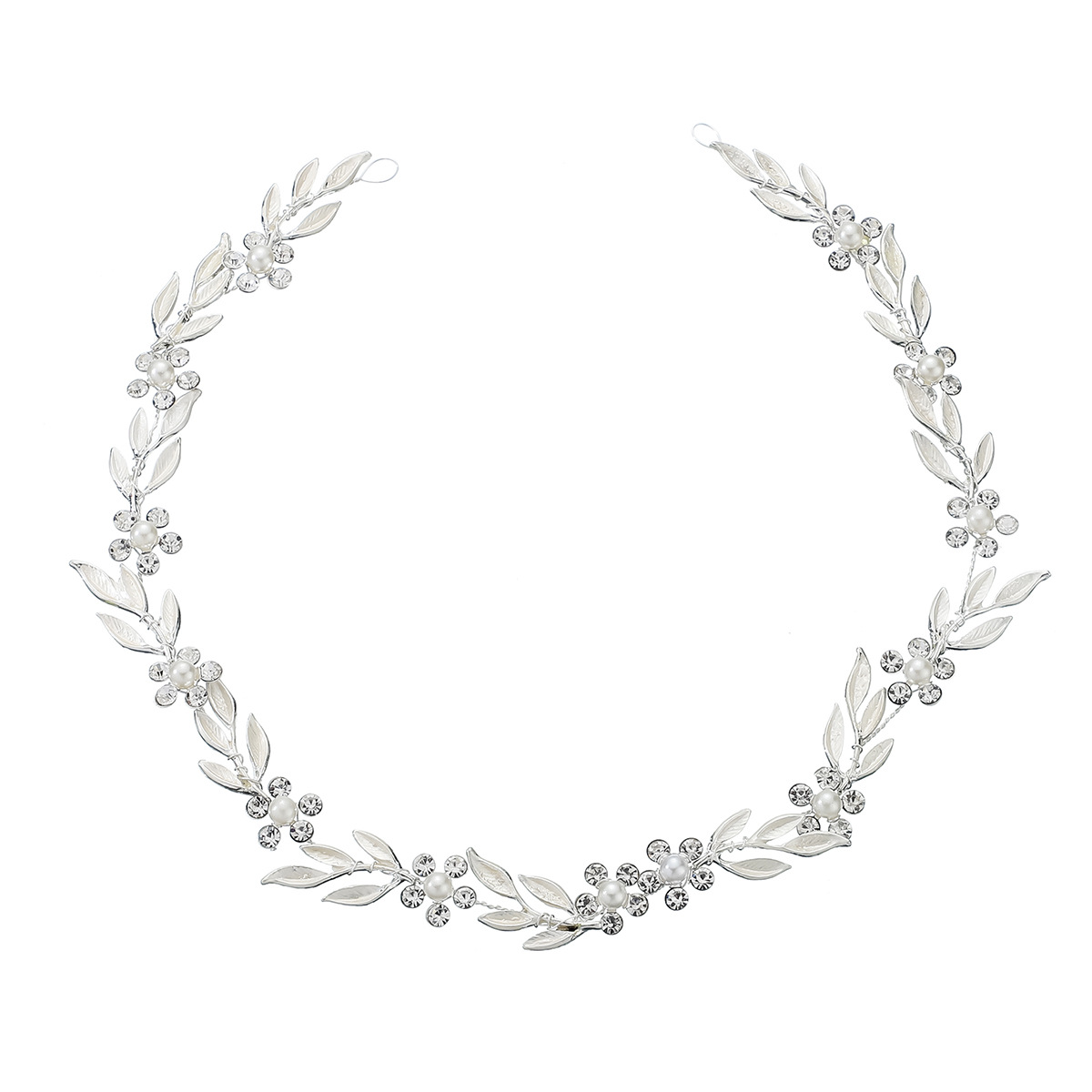 European and American fashionable wedding accessories, headbands, simple alloy leaf hair bands, hair bands, pearl water diamond bridal headwear, hair accessories Item Picture