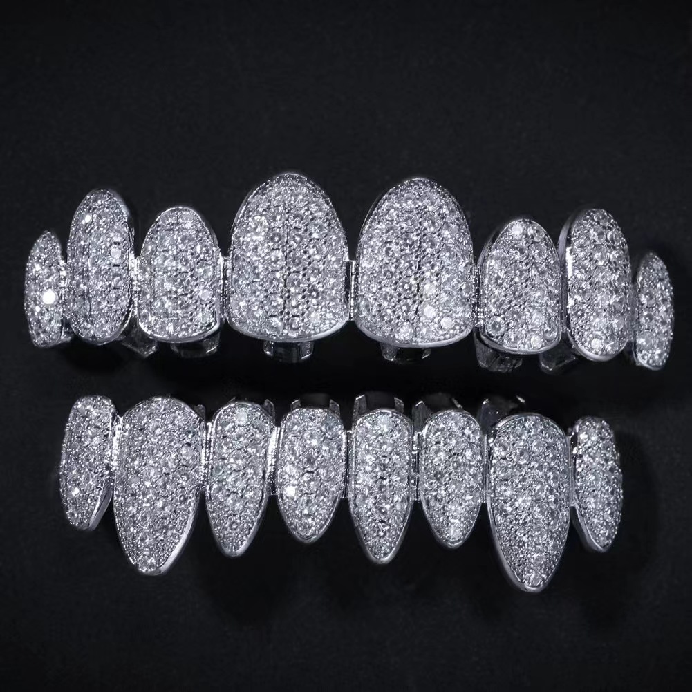 European and American cross-border eight-tooth irregular braces, full zirconium hip-hop braces, suitable for both men and women, 18k copper micro-inlaid zircon Specification drawing