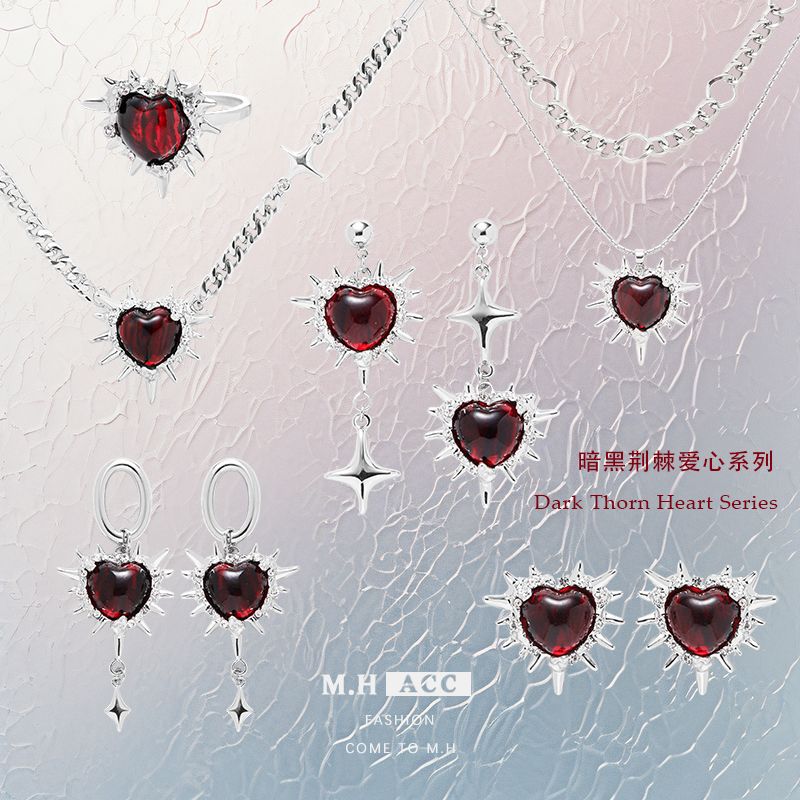 Gothic dark thorny heart-shaped earrings with a niche and high-end feel, European and American cross-border earrings, fashionable and elegant earring accessories full figure