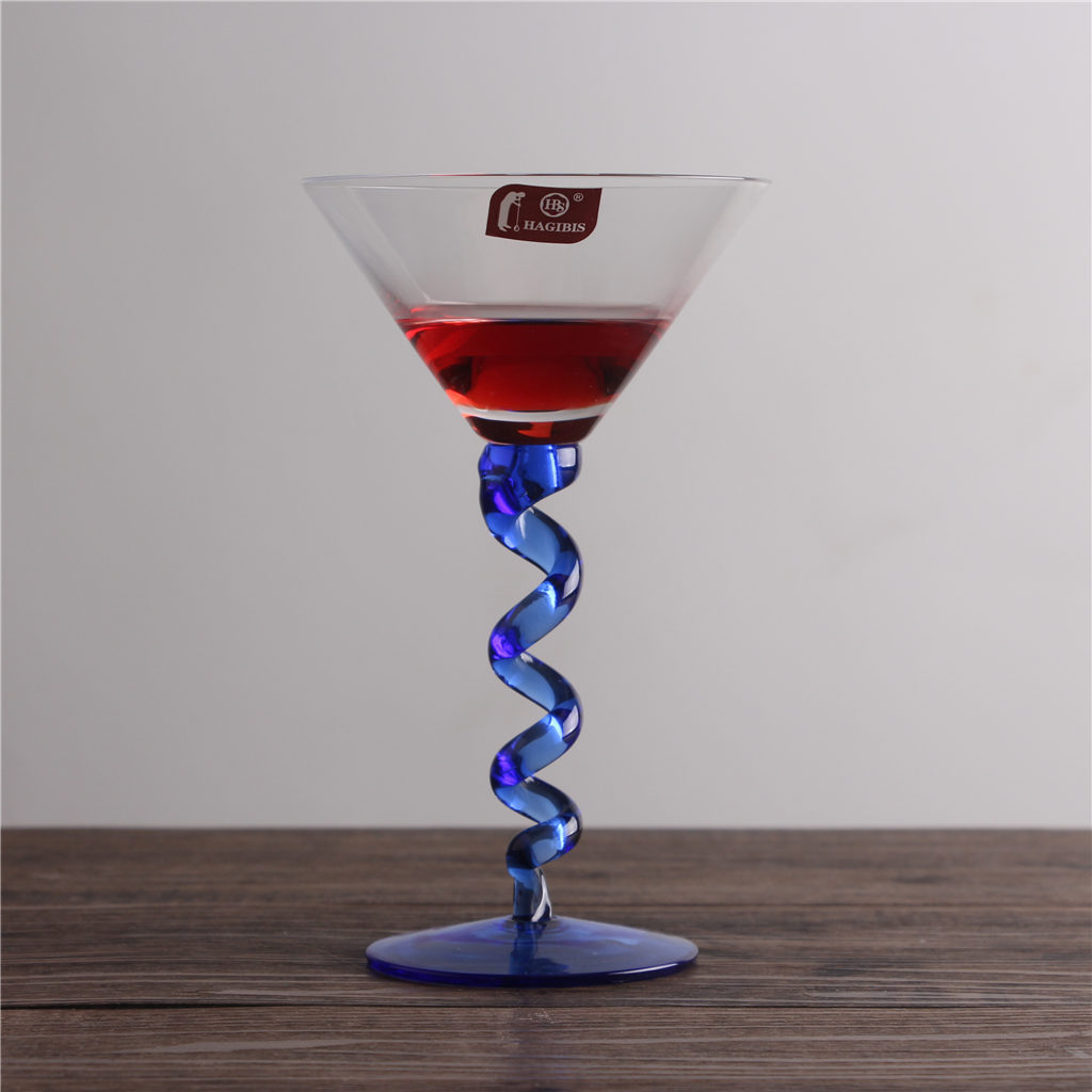 Cross-border wholesale of high-end glass spring twisted rod cocktail glasses, colored martini glasses and bar champagne glasses for restaurants Specification drawing