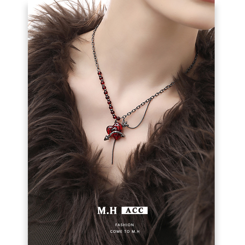 Cupid Heart Pearl necklace with a light luxury and high-end feel, spicy girl style sweater chain, niche design, romantic and light luxury pendant details Picture