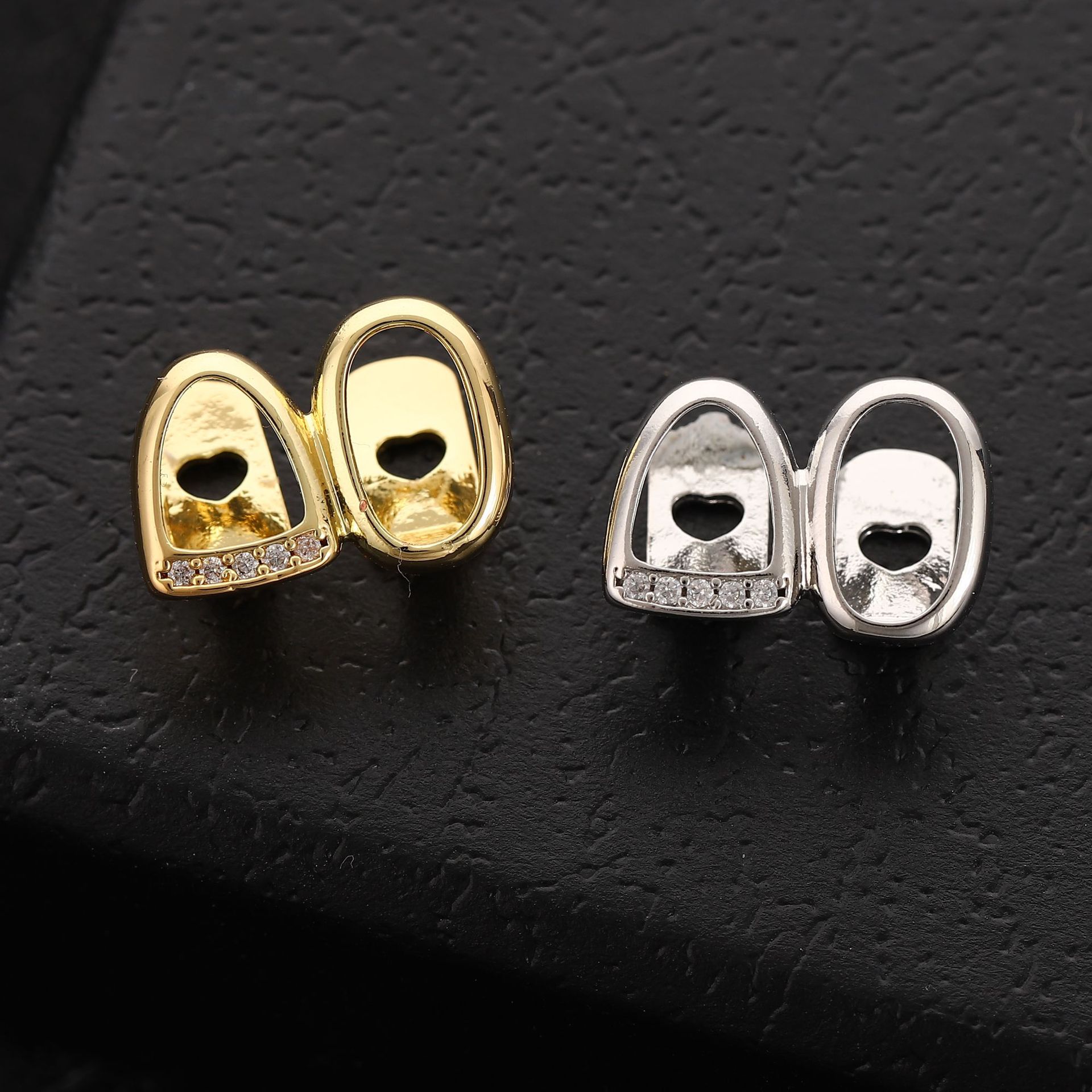 Cross-border European and American hip-hop bestsellers, Zircon micro-inlaid dental crowns teethgrillz hip-hop double teeth gold-plated teeth full figure