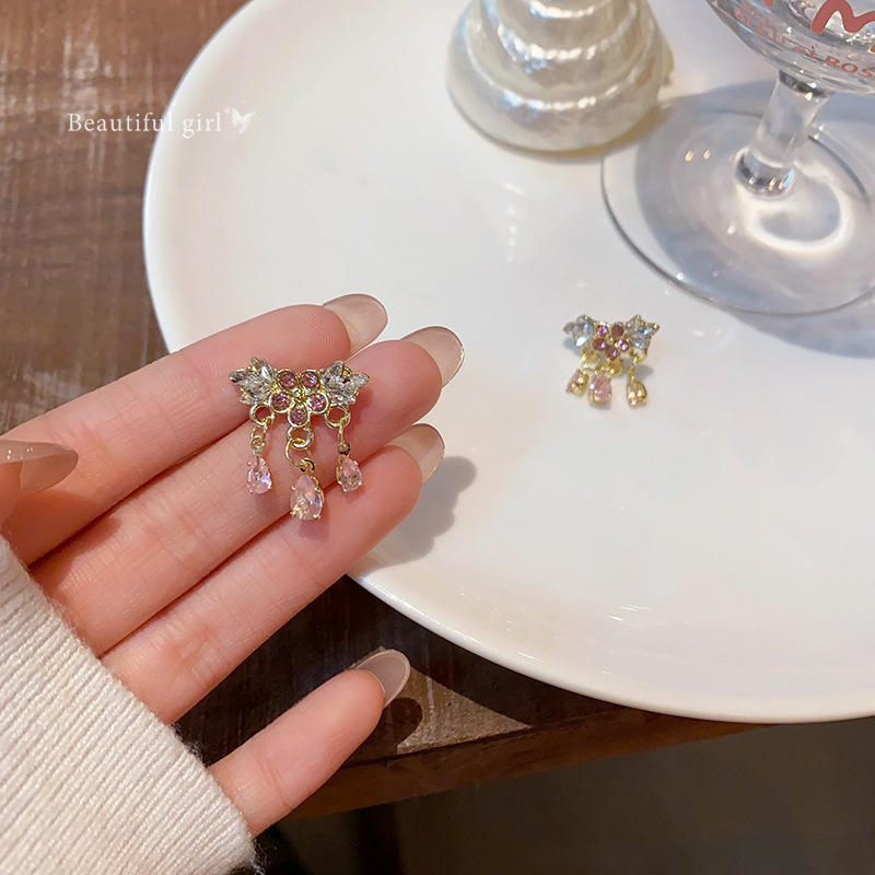 925 Silver Needle Flower Tassel Earrings for Women, 2024 New style, light luxury, niche, high-end, exquisite stud earrings, elegant earrings Specification drawing