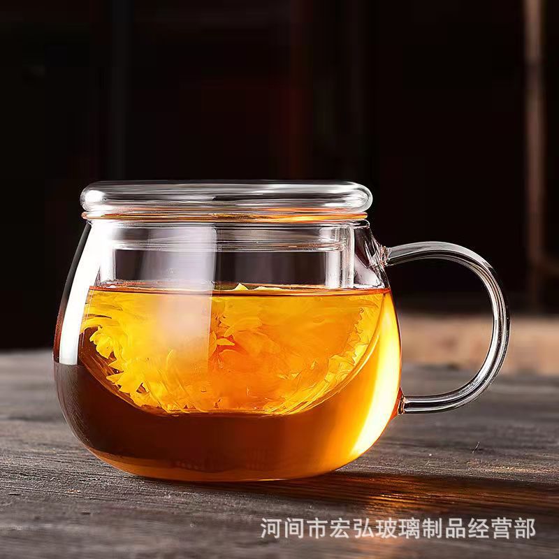 Office tea cups, glass cups, filter tea cups, household cups with LIDS and straps to separate tea from water, men's and women's office transparent water cups details Picture