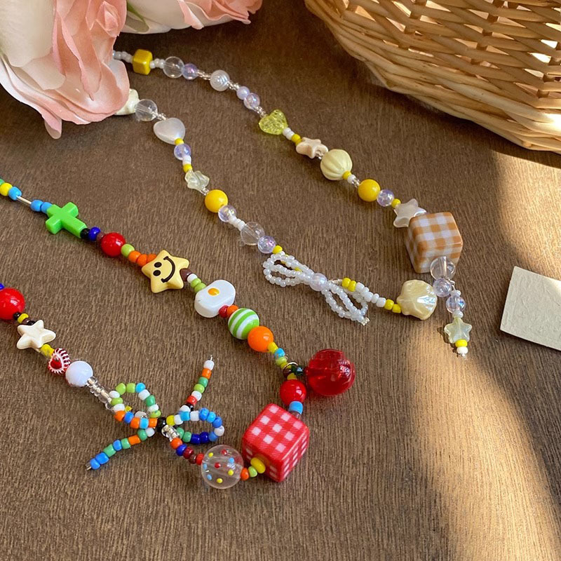 Yellow bow star-shaped collarbone chain, cute and childlike beaded necklace, light luxury, versatile and niche necklace details Picture