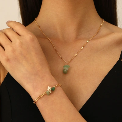 European and American cross-border jewelry, green crystal conch bracelet necklace, two-piece jewelry set, women's jewellery thumbnail