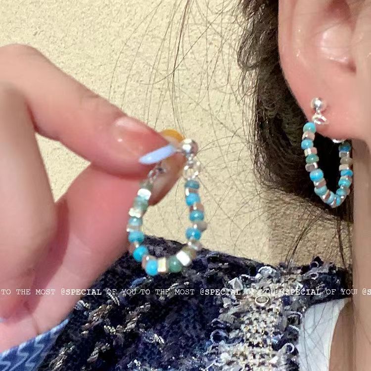 s925 New trendy and distinctive Japanese and Korean silver color beaded stud earrings for women, featuring a light luxury, niche and high-end design Specification drawing
