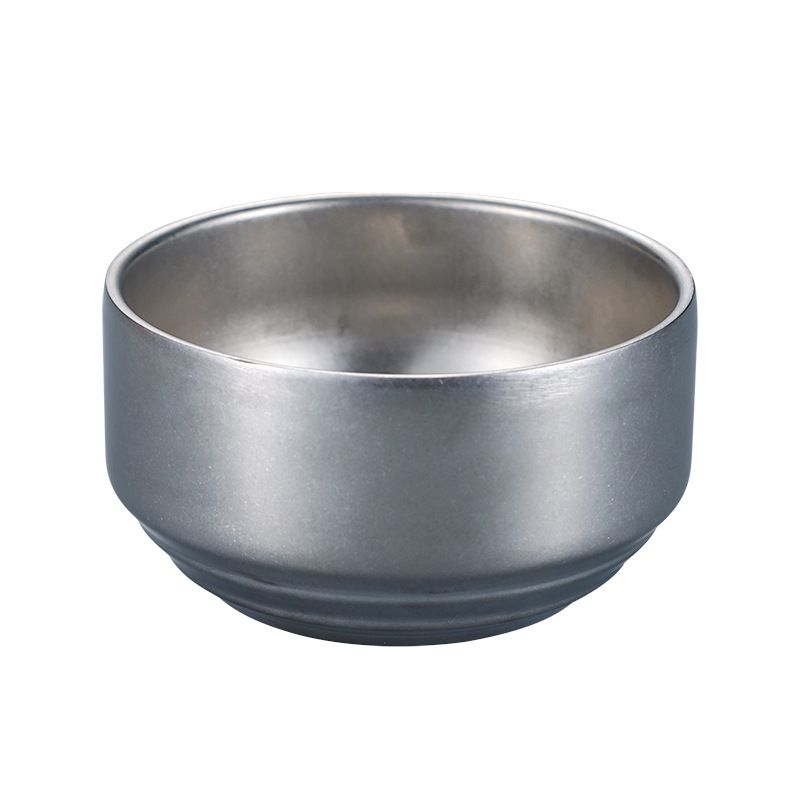 Retro stainless steel rice bowls and soup bowls, 304 with LIDS, household double-layer heat-resistant cooking bowls, Korean-style tableware small bowls for restaurants Item Picture