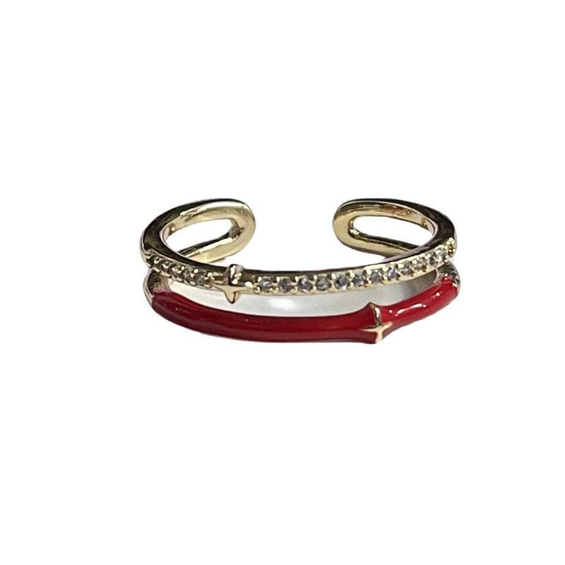 Double-layer red star-shaped hollowed-out ring, a niche design for women. Adjustable ring for the zodiac year, a personalized index finger ring Item Picture
