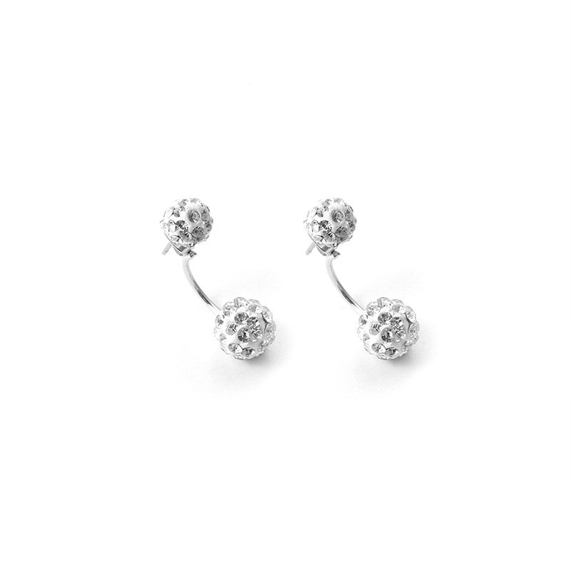 Silver-plated crystal ball stud earrings, Korean style exquisite earrings, back-hanging Shambhala diamond ball fashionable earrings wholesale Item Picture