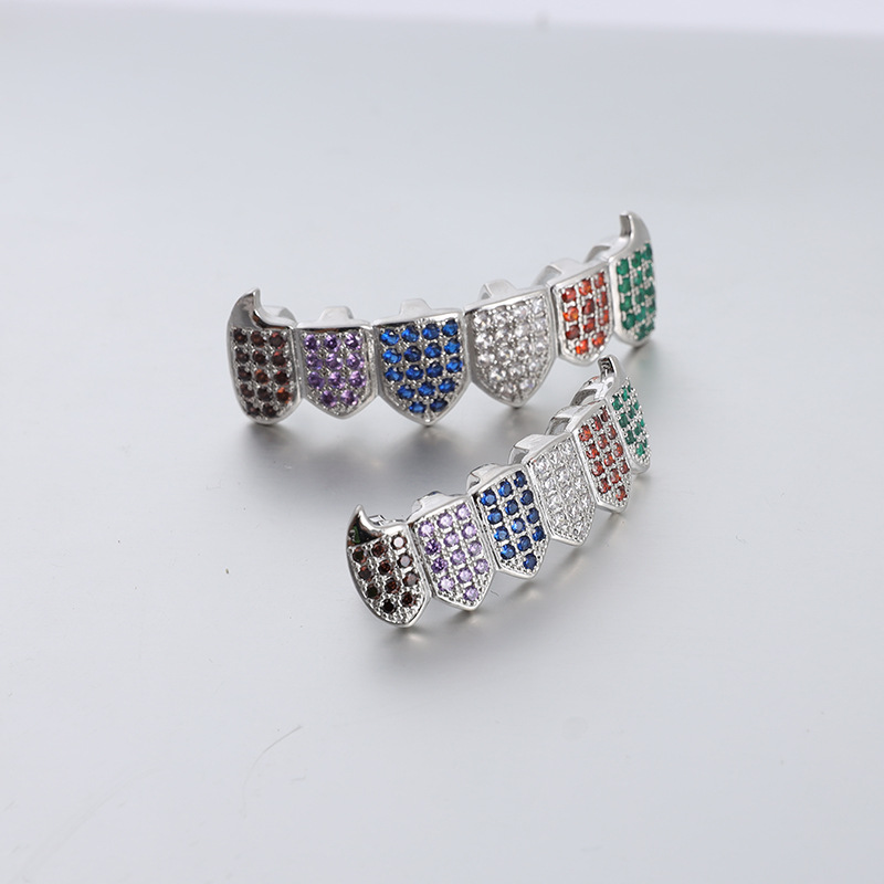 Cross-border European and American Amazon hip-hop braces, colorful zircon, colored copper inlaid zircon, Halloween hip-hop grillz details Picture