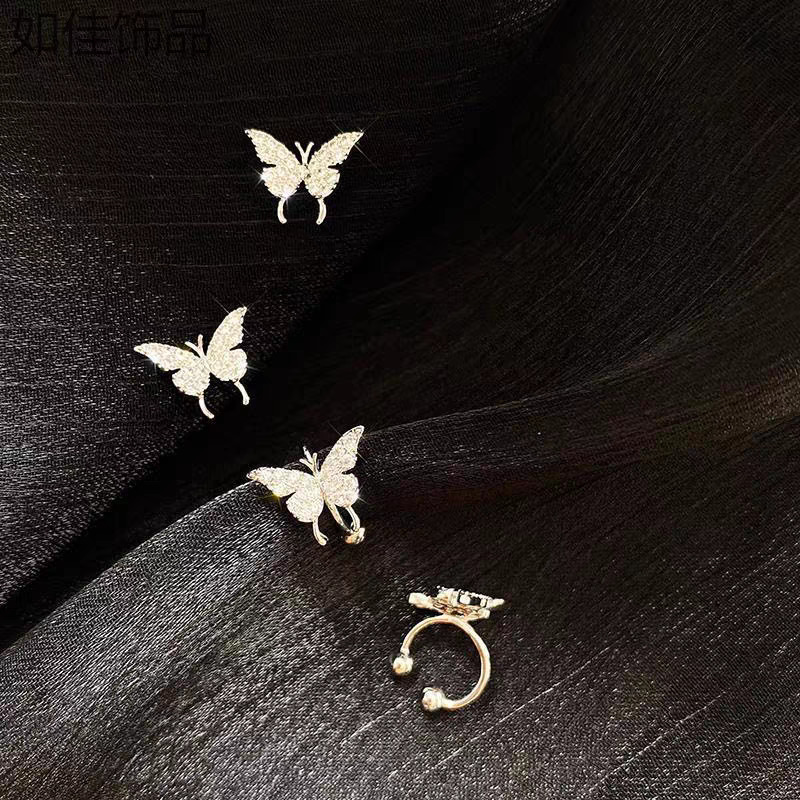 The 2025 new style micro-inlaid zircon fairy forest butterfly pattern stud earrings are simple and compact, featuring stud earrings and stud clips Specification drawing
