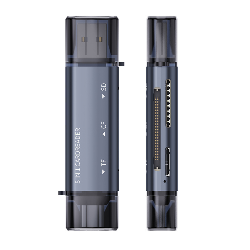 USB/type-c five-in-one multi-functional CF/SD/TF card reader, memory card reader for mobile phones, computers and cameras Item Picture
