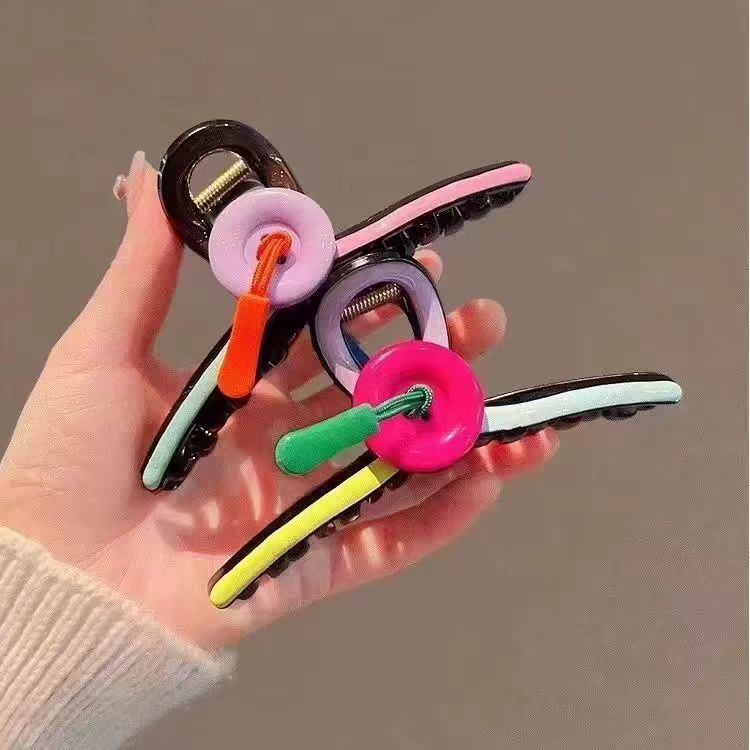 Korean Heavy Industries' color-blocking oil drip button hairpins, women's large color grabbers, ins style, high-end feel, French style hairpins details Picture