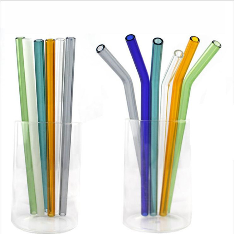 Colored glass straws with curved mouths, high borosilicate glass straws for drinking milk tea, household mixed straws Item Picture