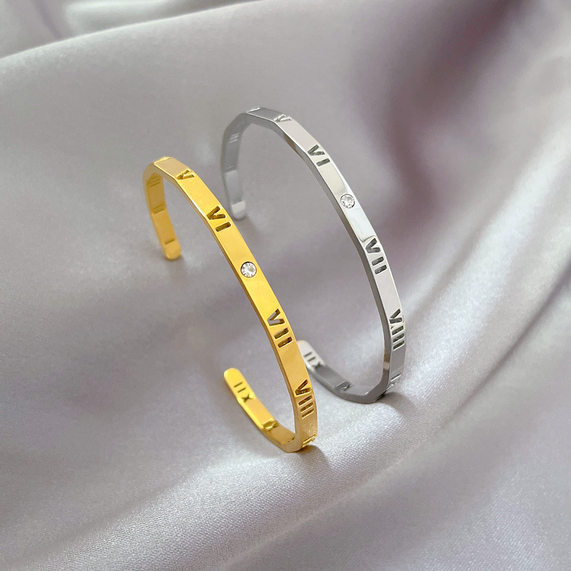 【 All-titanium Steel 】 European and American INS style digital titanium steel bracelet, minimalist cross-border retro fashionable stainless steel jewelry Specification drawing