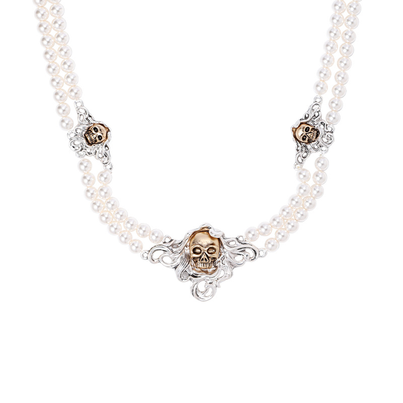 Personalized and creative skull earrings with a niche and high-end feel, European and American ins style collarbone chain, unique hip-hop style necklace for women Item Picture
