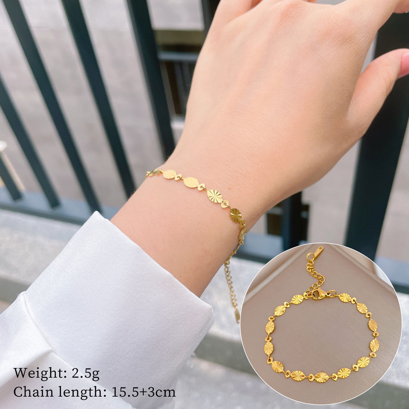 【 All-titanium Steel 】 Oval Sequined chain Dongdaemun Personalized bracelet, retro birthday gift for female Internet celebrity and best friend full figure