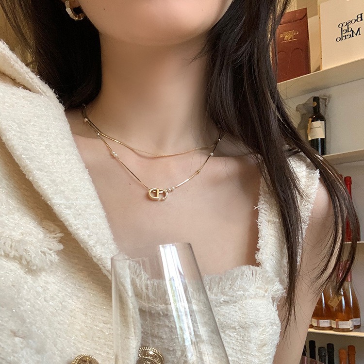 French light luxury retro two-piece letter necklace 2024 Niche design collarbone chain wholesale accessories full figure