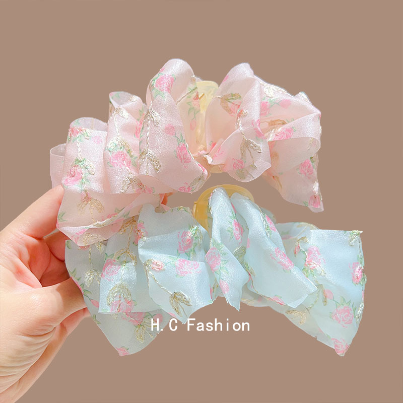 New sweet floral peony bow clip, large elegant hair clip, women's back head updo shark clip Specification drawing