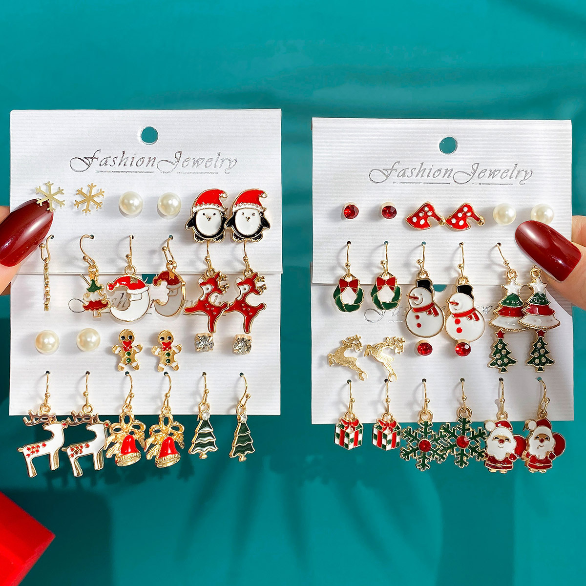 Christmas Series Snowflake Bell Stud Set, Cross-border Cartoon Oil-Dripping Elk Old Man Christmas Earrings Specification drawing
