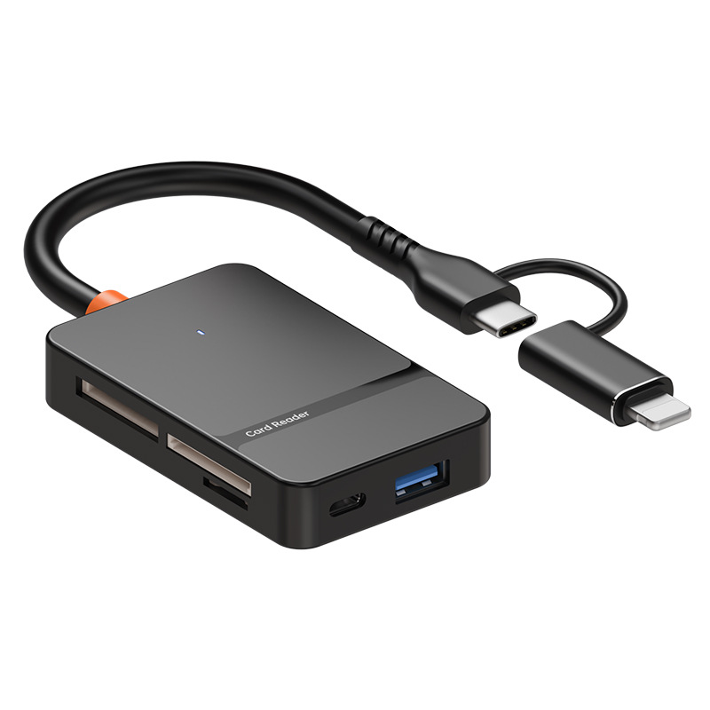 The 8-in-1 multi-functional OTG laptop card reader is compatible with TF/SD/MS/CF cards for both Apple and Android phones Item Picture