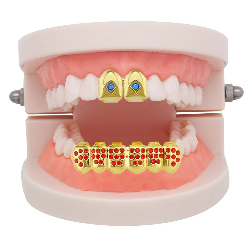 European and American style hiphop glossy single pointed braces, hip-hop braces, small tiger teeth set, vampire gold braces details Picture