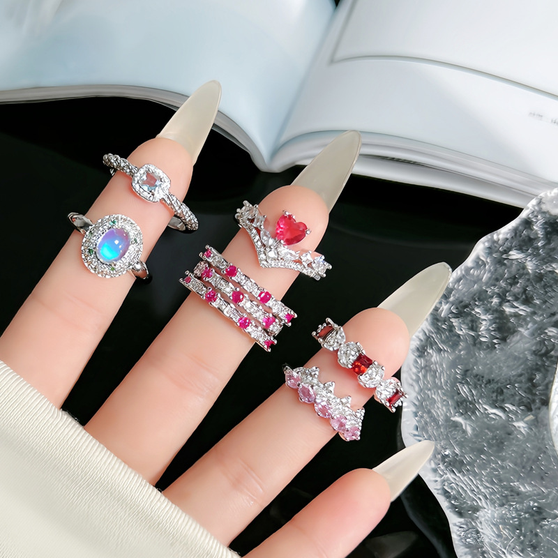 New Chinese-style, light luxury, high-end color diamond inlaid open ring for women on Instagram, cold style, personalized and versatile ring Specification drawing