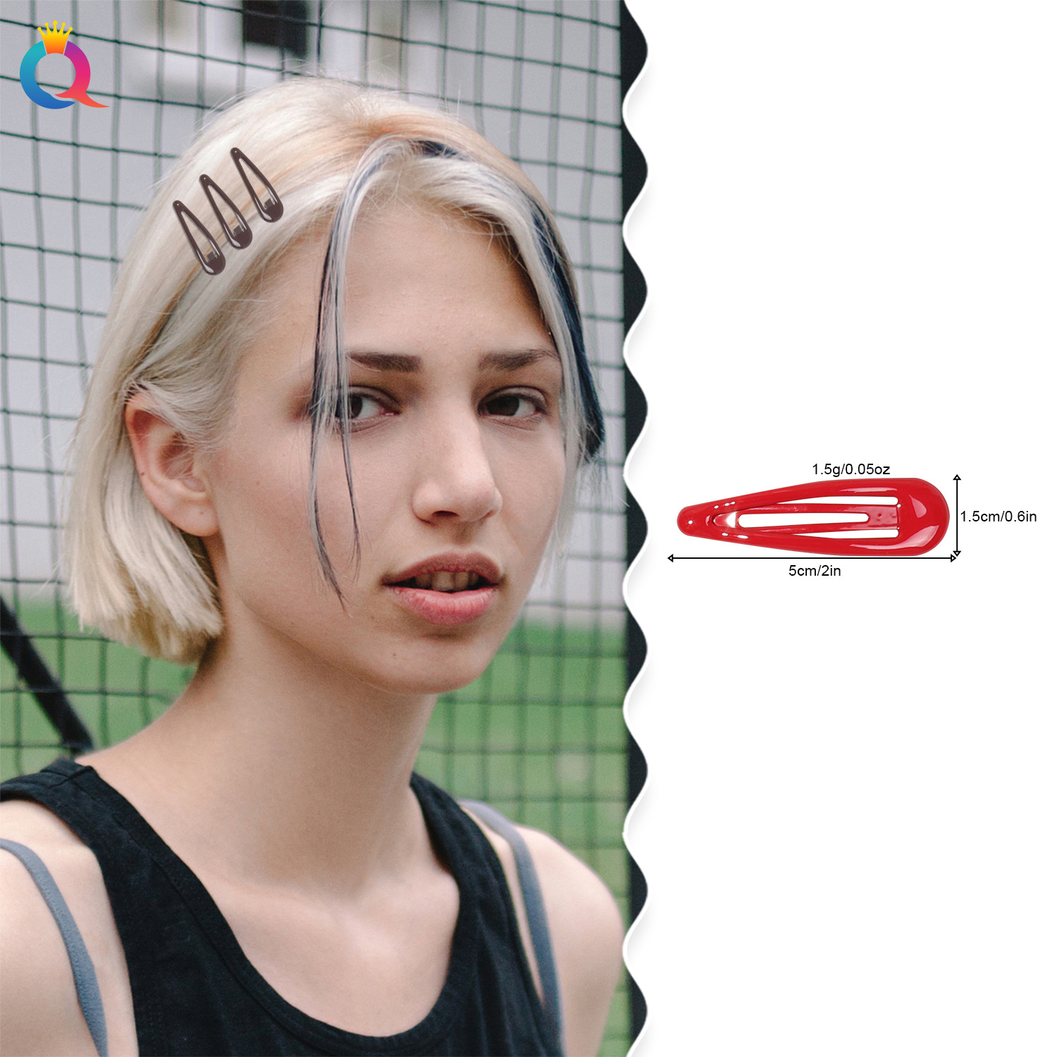 Qiyue Cross-border Amazon Water Drop Candy color BB Clip, colorful children's hair clip, oil-dripping hair clip, bangs side clip Specification drawing