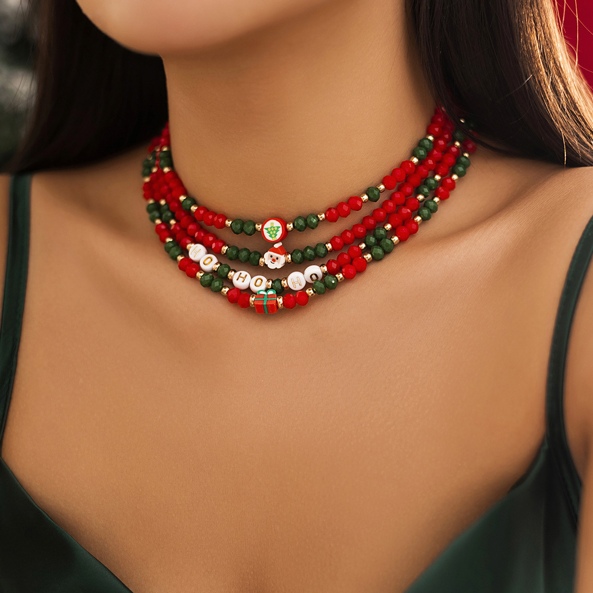 European and American cross-border beaded choker women's necklace, christmas snowman gift, imitation crystal jewelry full figure