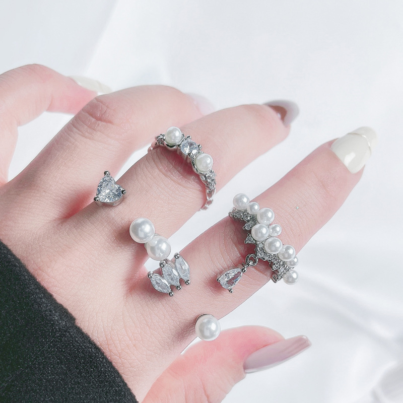 French light luxury pearl-inlaid open ring, a high-end, sweet and cool, exquisite autumn and winter accessory, fashionable and versatile ring Specification drawing