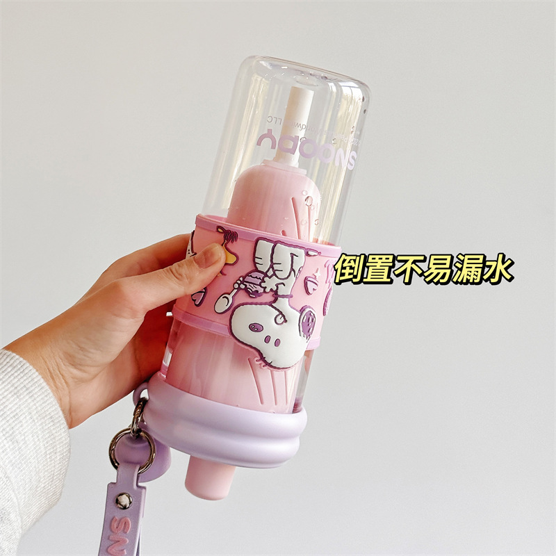 Cute Snoopy flower tea straw cup, high-temperature resistant tea-water separation tritan water cup, high appearance level plastic cup for girls Application Scenario