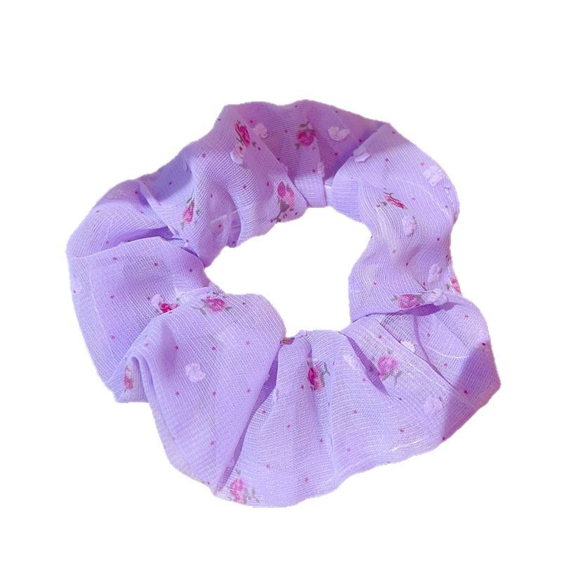 Korean-style fresh and delicate floral large intestine hair band, high-end European-style gauze hair tie, high-elasticity girls' ponytail leather band hair tie Item Picture