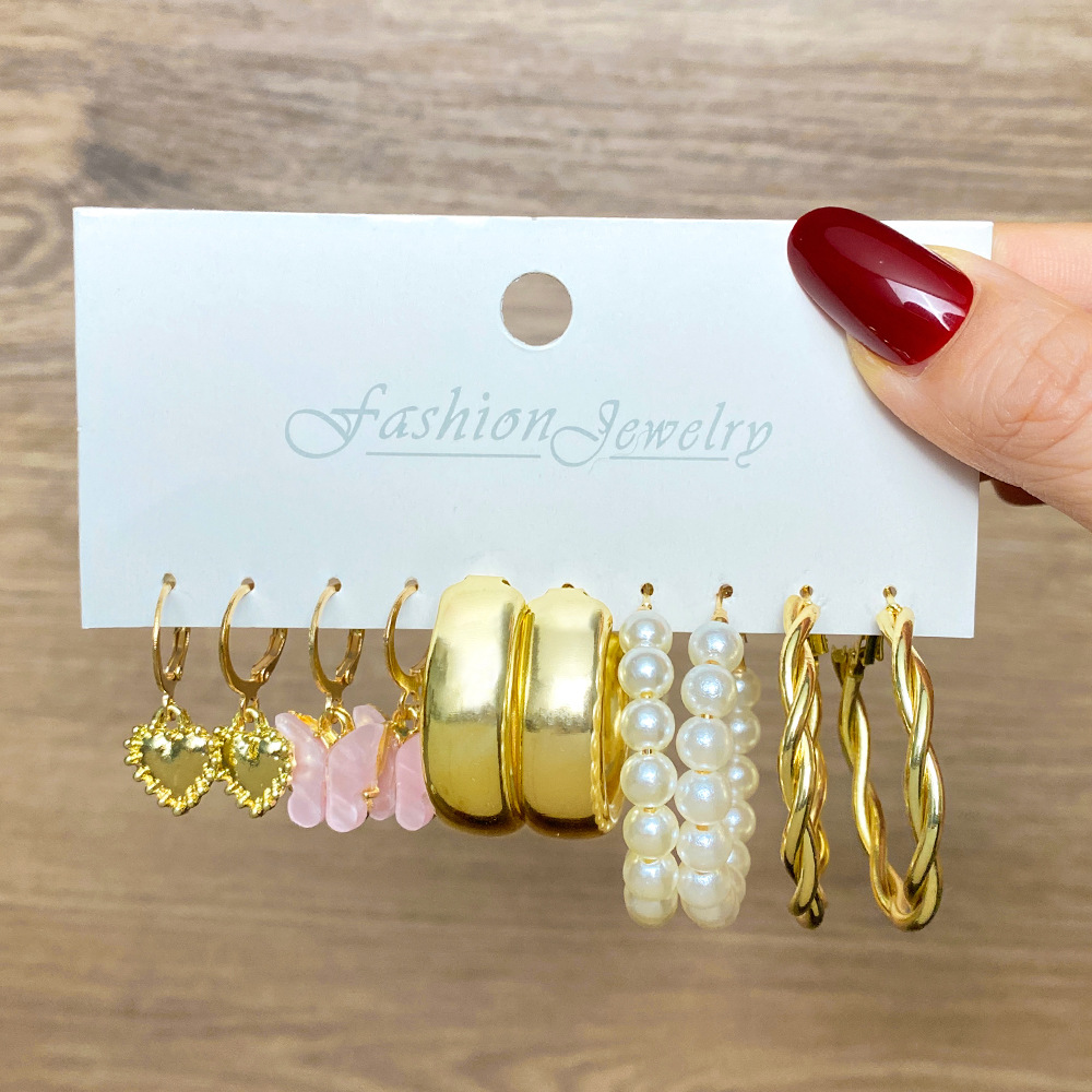 A 5-piece set of cross-border earrings from Europe and America, featuring retro alloy butterfly and snake-shaped stud earrings, and a creative and simple acrylic earring set Application Scenario