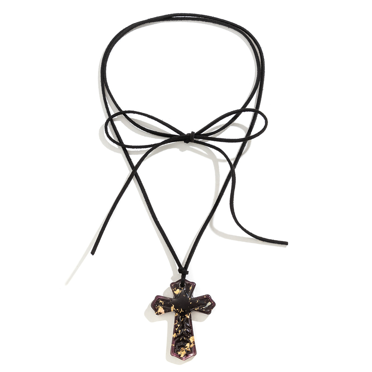 European and American cross-border black rope velvet choker, a niche cross neck ring, sweet and cool women's accessory, a versatile lace-up collar Item Picture