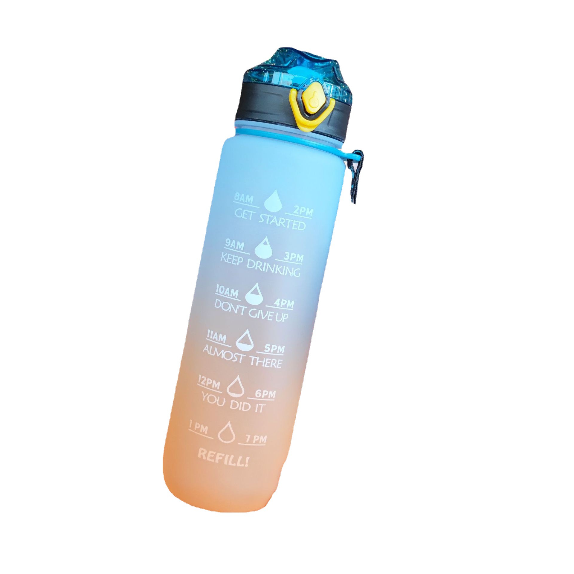 Large-capacity water bottle, gradient frosted duckbill shaped straw, portable rope, outdoor sports water cup 1000ml Item Picture
