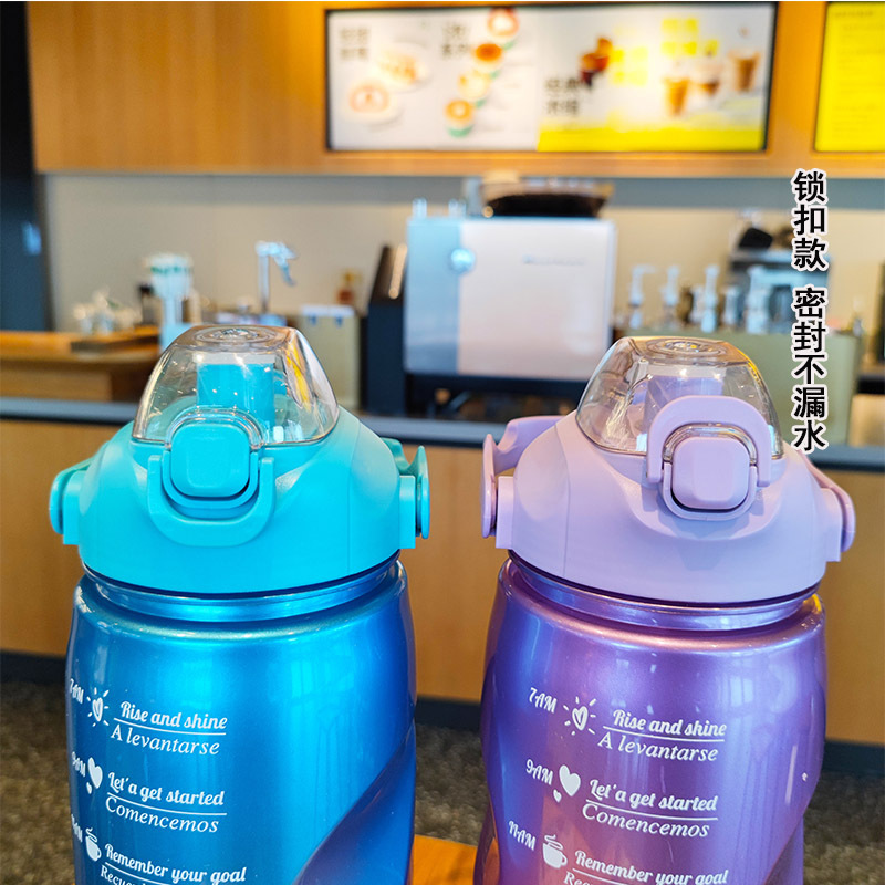 A new high-capacity cross-border e-commerce model with a high appearance level, summer high-gloss gradient color plastic straw water cup and sports water bottle Specification drawing
