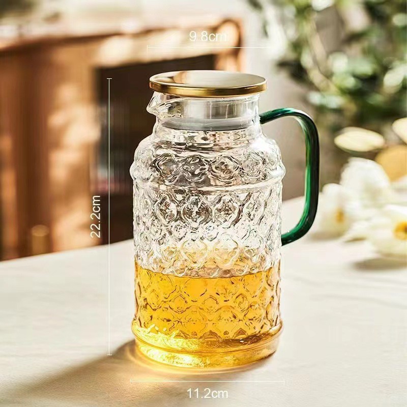 Large-capacity glass cold water bottle, summer juice, crabapple, cold boiled water, fruit tea, cold drink, large water set for household use details Picture
