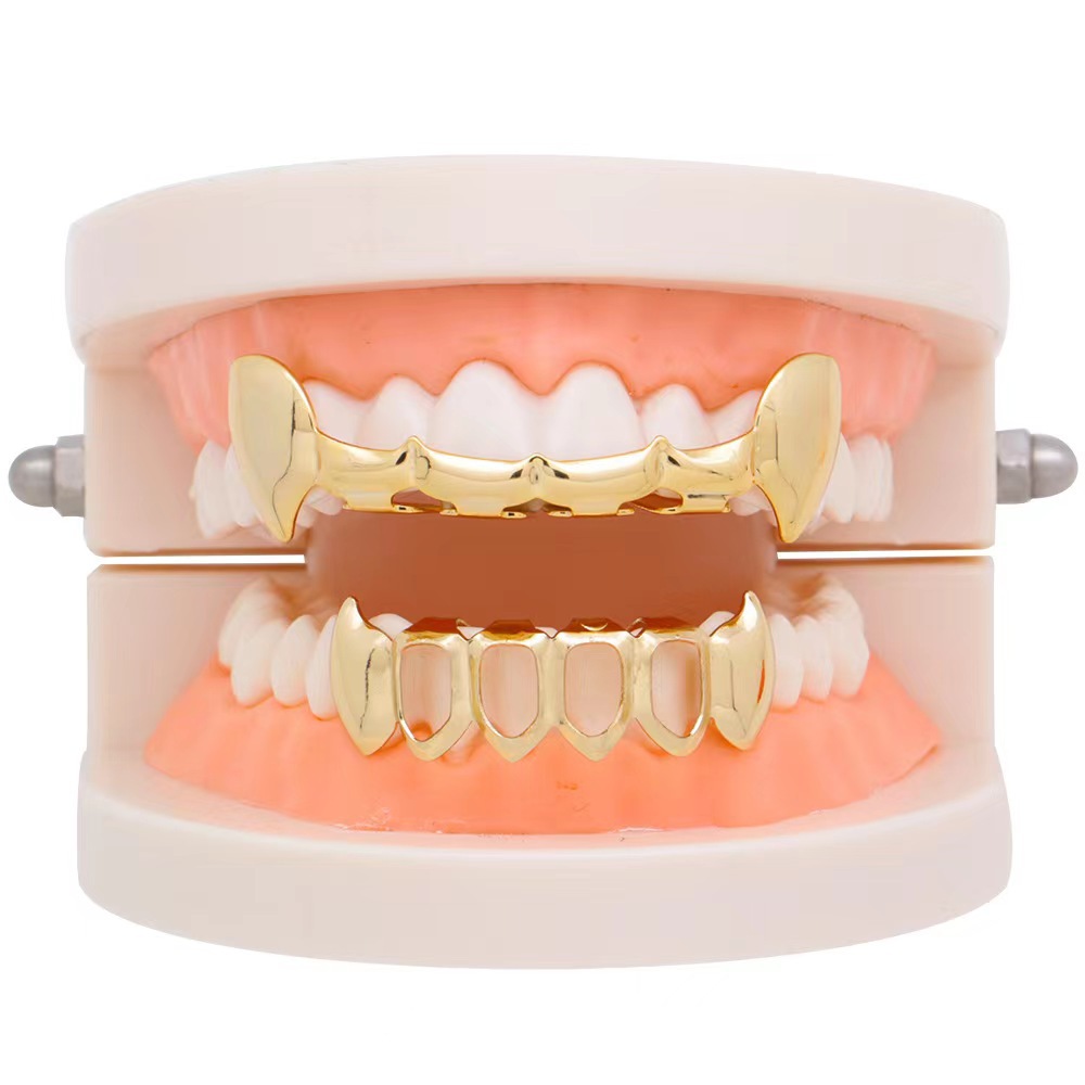 European and American hiphop glossy hollowed-out pointed braces, hip-hop braces, small tiger teeth set, vampire gold braces full figure