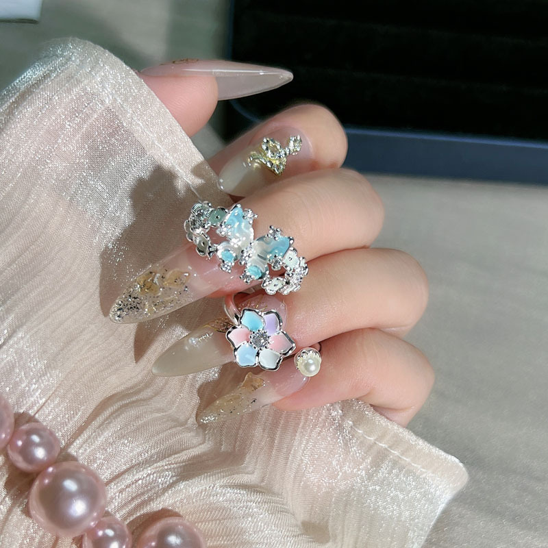 Summer enamel flower open ring with elegant painting style, women's irregular butterfly, fashionable, light luxury and niche design ring details Picture