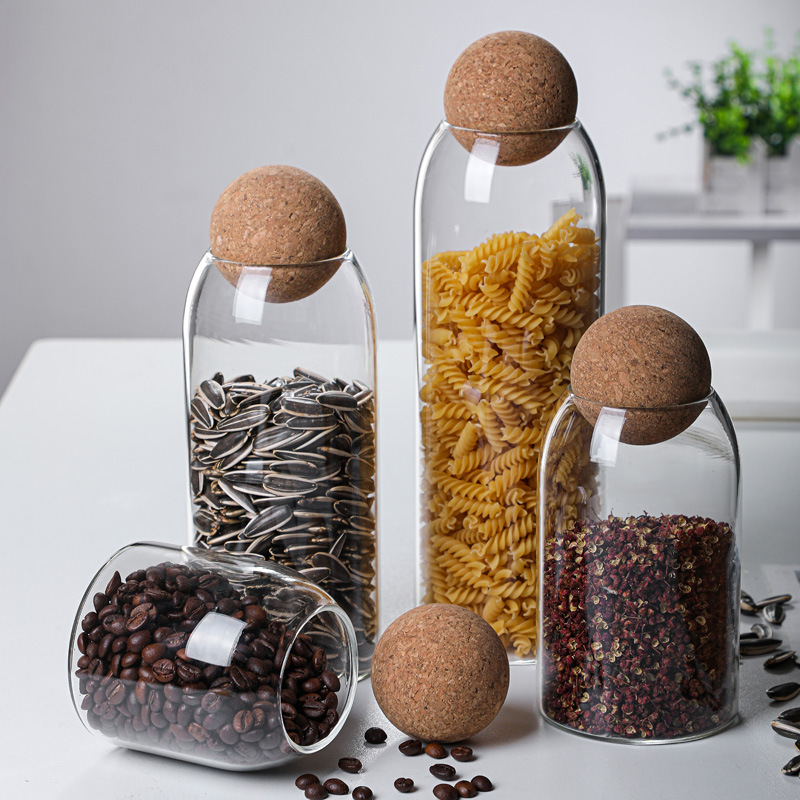 Sealed food-grade glass spherical cork stopper storage tanks for coffee beans and grains are available in stock Specification drawing