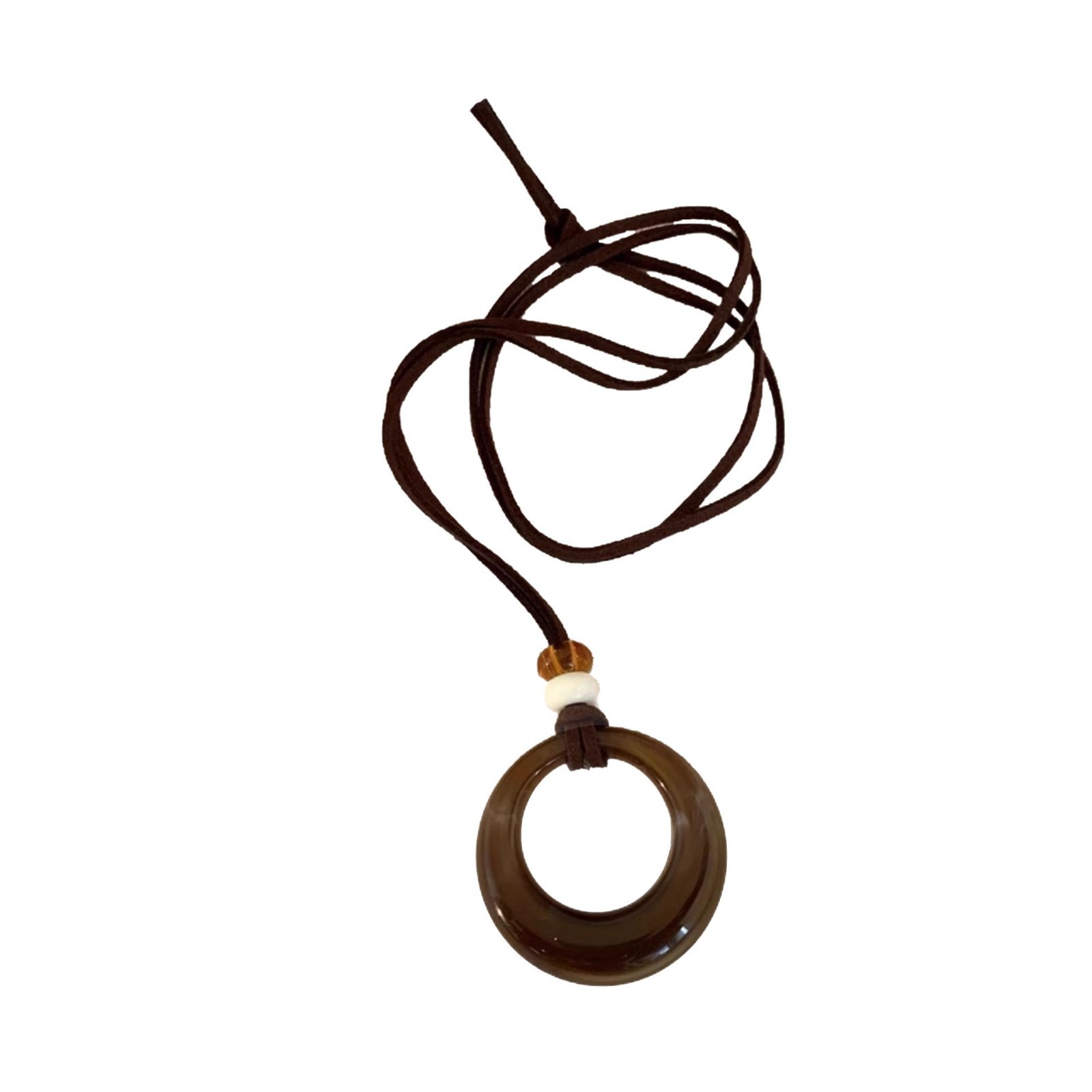 Retro ethnic style large coffee-colored ring resin necklace, long tassel sweater chain, high-end and versatile necklace Item Picture