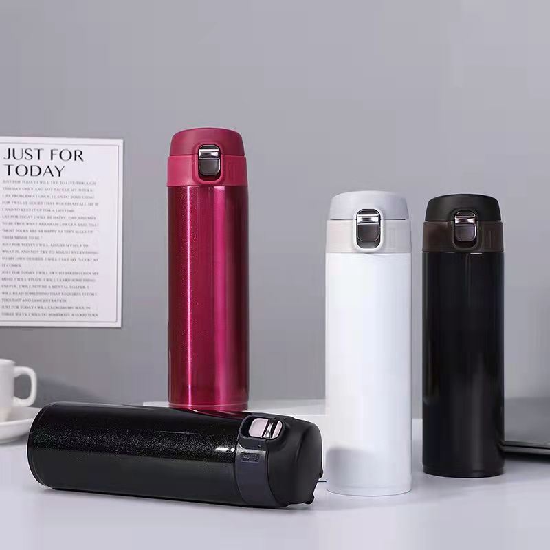 Trendy stainless steel insulated cup with bouncing lid, outdoor portable car water cup, gift cup, customizable LOGO pattern full figure