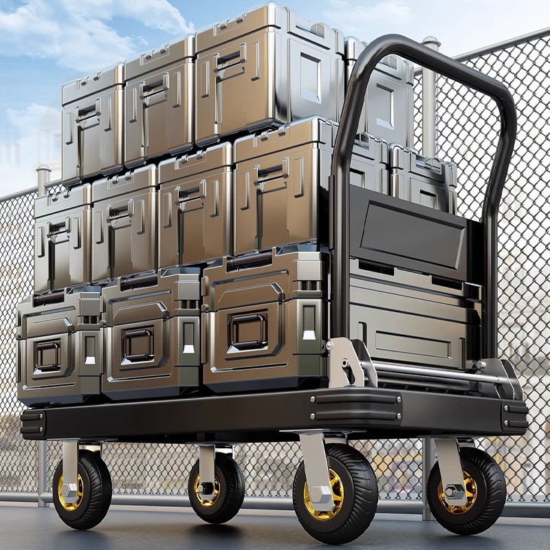 Steel plate trolleys, cargo trailers, folding trolleys, household hand carts, handling carts, portable thick and heavy flatbed carts details Picture